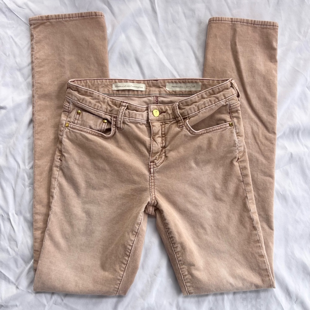 Pilcro and Letterpress Pants Women Pink Parallel Straight Skinny Corduroy 28